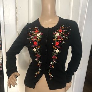 Floral Embroidered Cardigan Sweater 